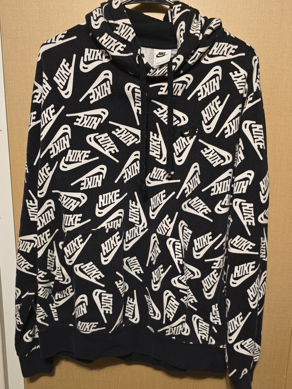 Nike Black Hoodie with White All-Over Logo Print